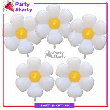 5pcs/set White Daisy Flowers Foil Balloon Set For Theme Based Birthday Party Decoration And Celebration